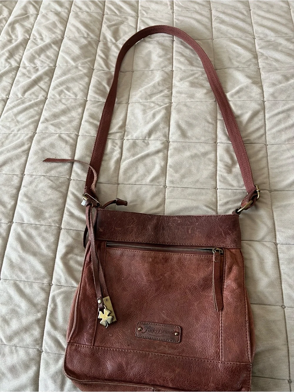 Lucky Brand Brown Leather Studded Crossbody Shoulder Bag Boho